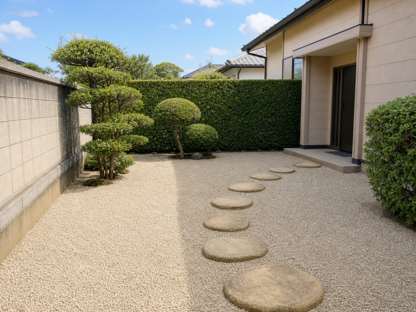 片づけと手入れを終えた一戸建ての庭