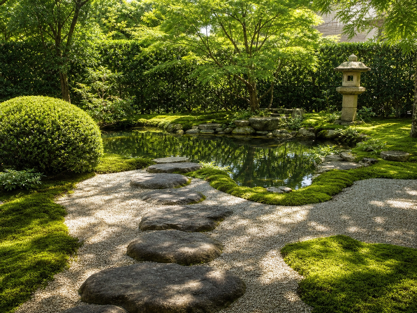 石組みと池のある和風の庭